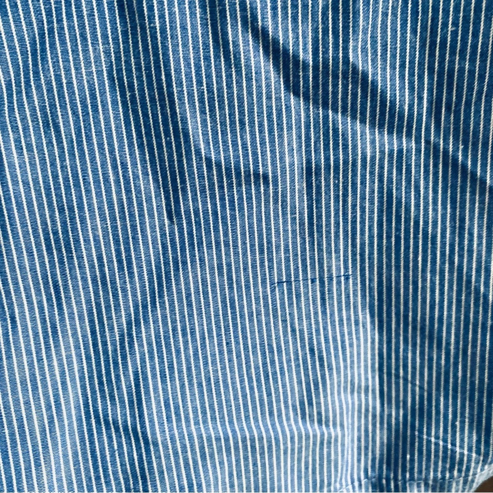 ABERCROMBIE PINSTRIPE COTTON POPLIN MIDI SHIRT DRESS COASTAL RESORT Blue White S - Picture 11 of 11